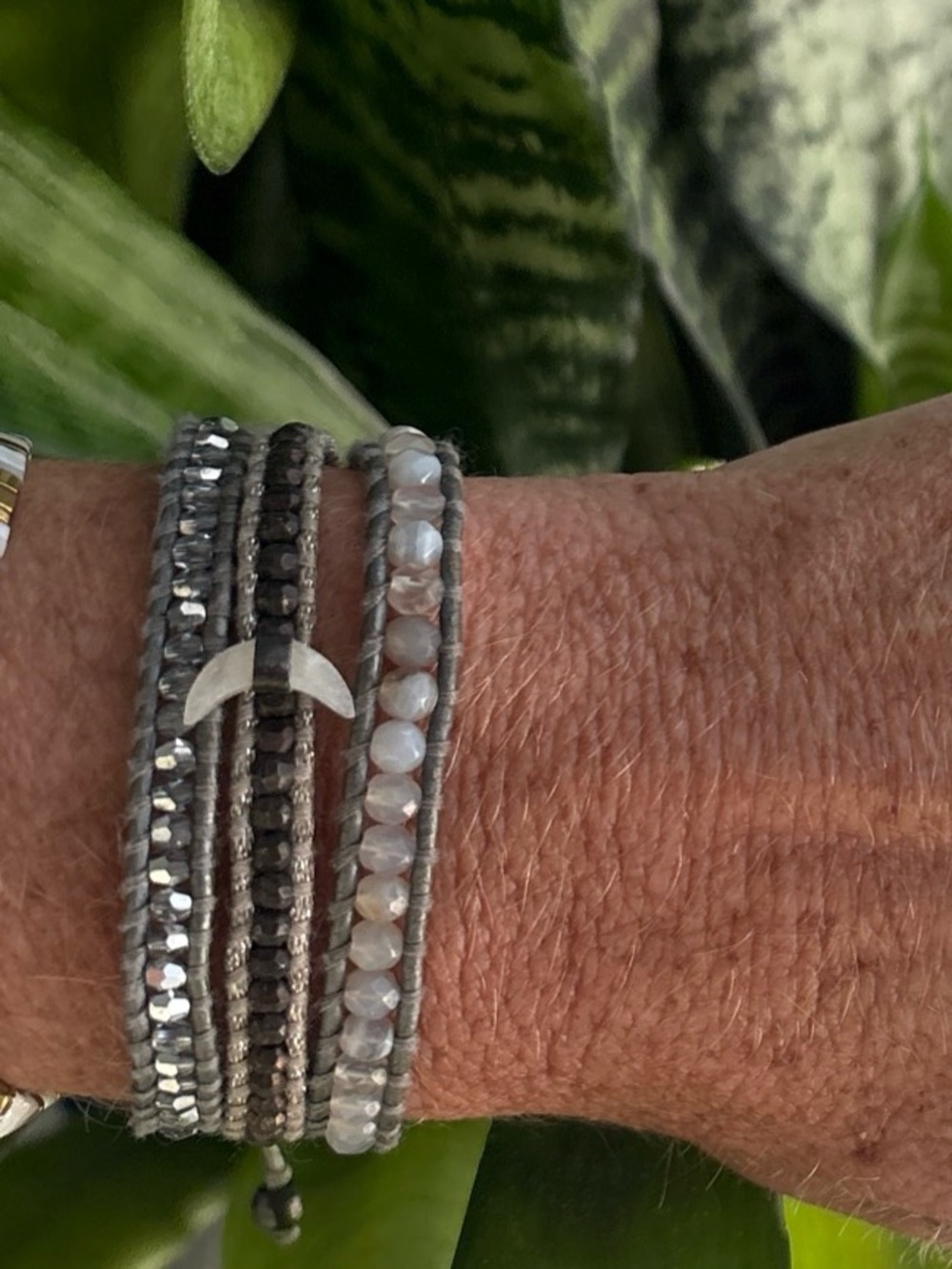 Chan Luu Boho Multi-Row Beaded Wrap Bracelet in Silver and Gray
